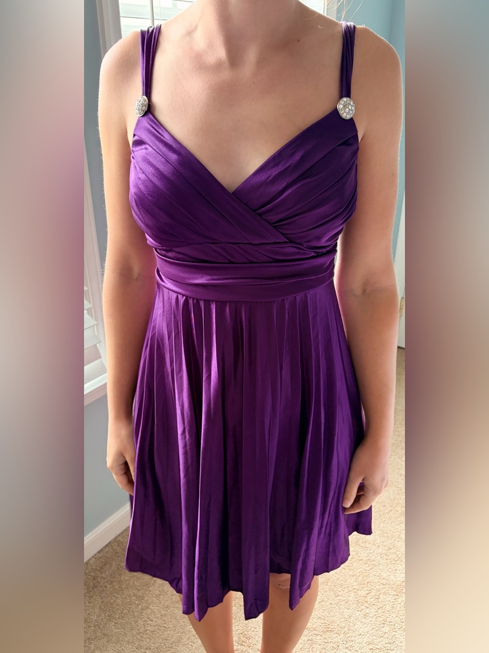 Y2K Trixxi Dress Size Small Purple Sweetheart Neckline Jeweled Embellishments
